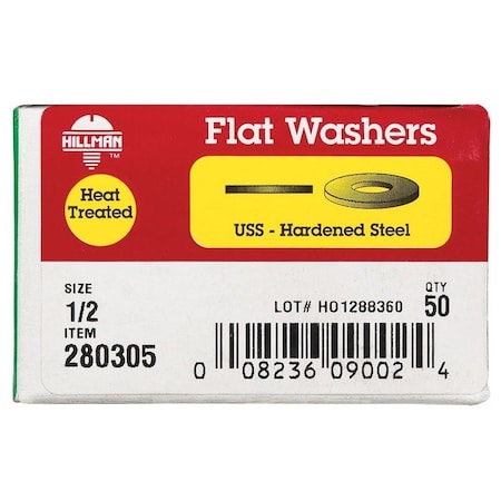 Hillman Yellow Dichromate Steel 1/2 in. USS Flat Washer, 50PK 280305