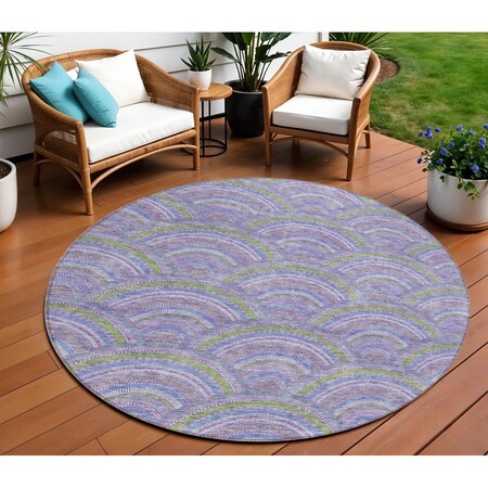 Homeroots 8' Lavender Sage And Ivory Round Geometric Washable Indoor Outdoor Area Rug 615208