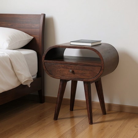 Homeroots 21" Walnut Solid Wood Oval One Drawer Nightstand 651529