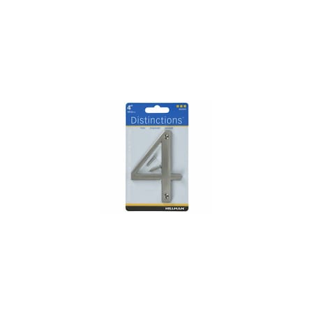 Hillman Number Distinctions 4" Silver Zinc Die-Cast Screw-On 4 Brushed Nickel 843324