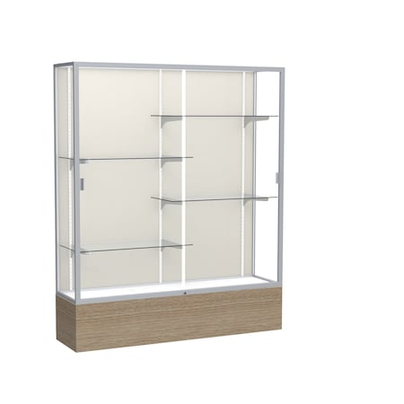 Ghent 72''H x 60''W x 16''D Reliant Driftwood Oak Display Case w/ Fabric Back & Satin Frame 2075PB-SN-DK