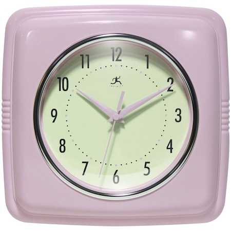 Infinity Instruments Square Retro Wall Clock, Pastel Pink, 9.25 in 13228PP-4103