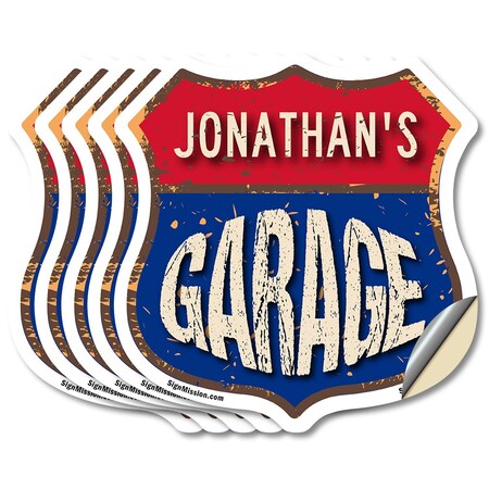 Signmission Jonathan's Garage, 6 inch X 6 inch, Vinyl Decal, 5PK SHI-D-5PACK-6-383-JONATHAN