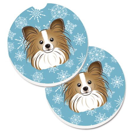 Carolines Treasures Snowflake Papillon Set of 2 Cup Holder Car Coaster BB1682CARC