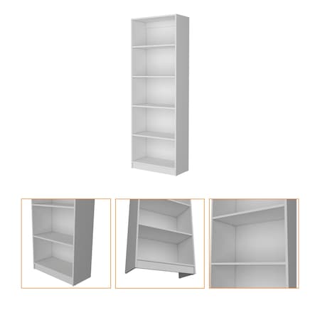 Homeroots 71" White Wood Five Tier Bookcase 546191