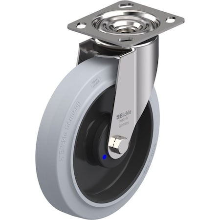 Blickle Swivel Plate Caster, Solid Rbr, 8", 660 lb., Wheel Width: 2" LEX-POEV 200XKA-14-SG