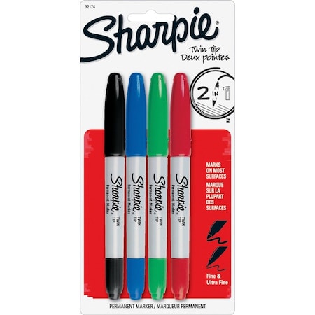Sharpie Black, Blue, Green, Red Twin-Tip Markers, 4 PK 32174PP