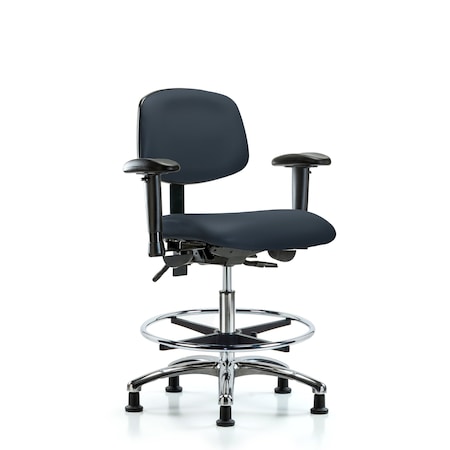 Blue Ridge Ergonomics Medium Bench Chair Chair, Vin, Med Ben, Chr Tilt AA CF Gld, Nav, Adjustable Arms, 22" to 29" Height BR-VMBCH-CR-T1-A1-CF-RG-8582