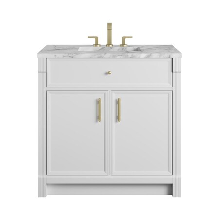 James Martin Vanities Bellshire 36" Single Vanity, Bright White w/ 3 CM Carrara Marble Top 660-V36-BW-3CAR