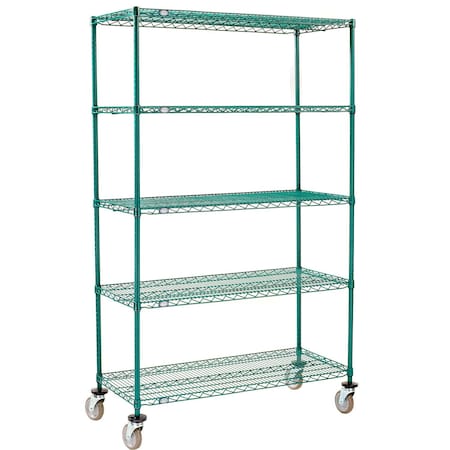 Global Industrial Nexel 5 Shelf Truck, Poly-Green, 48"W x 21"D x 60"H, Polyurethane Swivel Casters B3157683