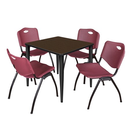 Regency Square Kahlo Breakroom Table W/ 4 M Stack Chairs, 30 in W, 30 in L, Neo Walnut TPL3030NWBK47BY