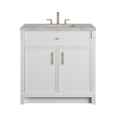 James Martin Vanities Bellshire 36" Single Vanity, Bright White w/ 3 CM Victorian Silver Silestone Top 660-V36-BW-3VSL