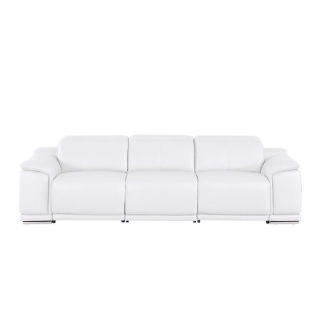 Homeroots 107" White Top Grain Leather Reclining USB Sofa 643701