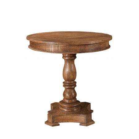 Homeroots 30" Wood Brown Rounded Solid Wood Pedestal Base Dining Table 488593