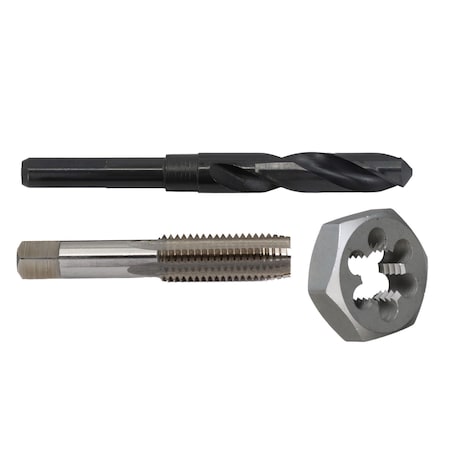 Drill America 5/8"-11 UNC HSS Plug Tap, Hex Die and 17/32" HSS 1/2" Shank Drill Bit Kit HXPOU5/8-11