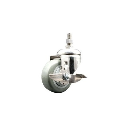 Service Caster 3.5 Inch 316SS Black Polyurethane Swivel 3/8 Inch Stem Caster with Brake SCC SS316TS20S3514-PPUB-BLK-TLB-381615