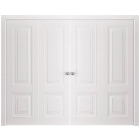 Sartodoors Sliding Closet Double Bi-fold Doors 72 x 80 inches, BASIC 9422 White, Sturdy Tracks Moldings Trims BASIC9422DBF-SKIN-72