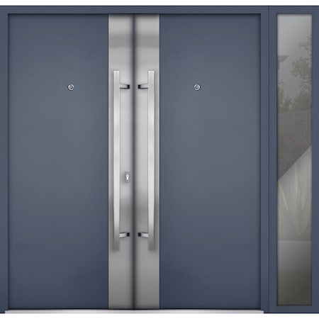 Vdomdoors Steel Double Doors Deux 0729 Gray Graphite Sidelight Exterior Window Stainless Inserts Single Moder DEUX0729DEXD-GRE-RH-W72+14 x H80