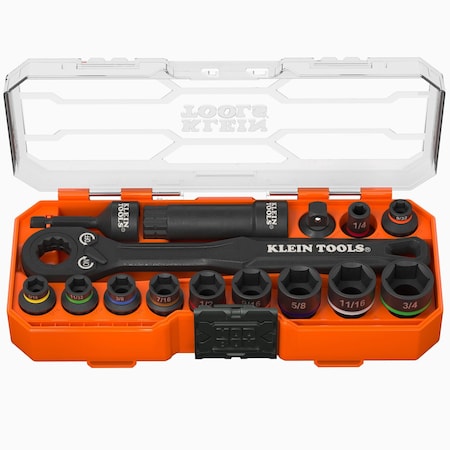 Klein Tools KNECT 3/8-Inch Drive Impact-Rated Pass Through Socket Set, 15-Piece 65400
