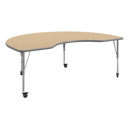 Flash Furniture Commercial Adjustable Height Kidney Activity Table with Locking Casters-LT NAT XU-A4872-KIDNY-LTNAT-T-P-CAS-GG