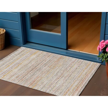 Homeroots 3' X 5' Terra Cotta Striped Washable Indoor Outdoor Area Rug 607986
