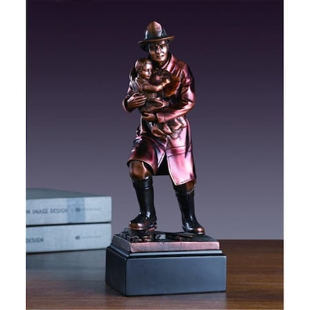 Marian Imports F Fire Fighter With Child Bronze Plated Resin Sculpture 54064