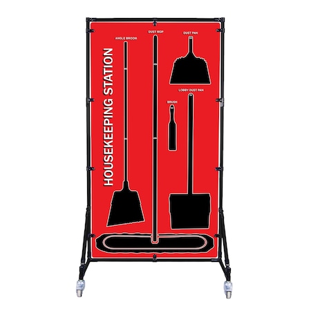 5S Supplies 5S Housekeeping Shadow Board Broom Station Version 4- Red Board / Black Shadows With Broom HSB-V4-RED-KIT