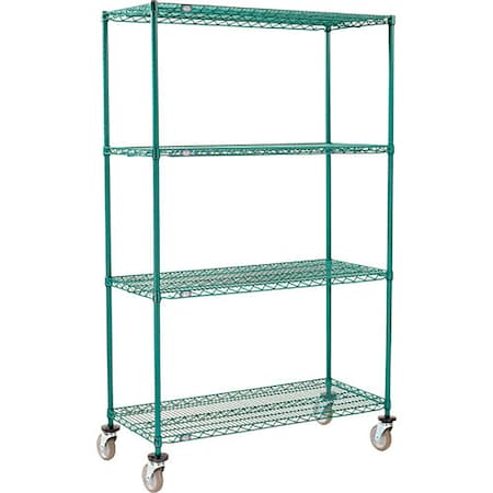 Global Industrial Nexel 4 Shelf Truck, Poly-Green, 48"W x 21"D x 80"H, Polyurethane Swivel Casters 493820