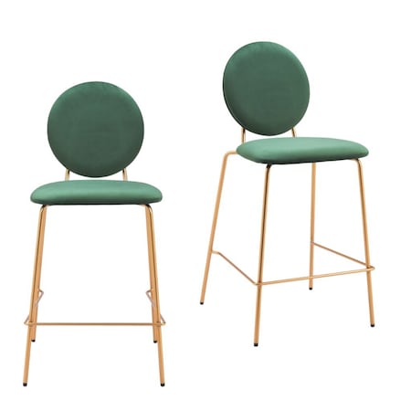 Homeroots Set of Two 26" Green and Gold Velvet and Steel Counter Height Bar Chairs, 2PK 555702