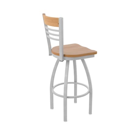 Holland Bar Stool Co Eleanor 30in Swivel Bar Stool with Anodized Nickel Finish, Medium Back and Medium Maple Seat 880