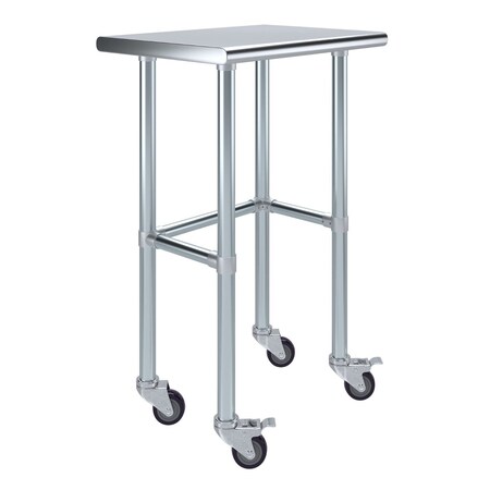 Amgood 18in D x 24in L Stainless Steel Open Base Table, 3in Casters AMG WT-1824-RCB-WHEELS-Z