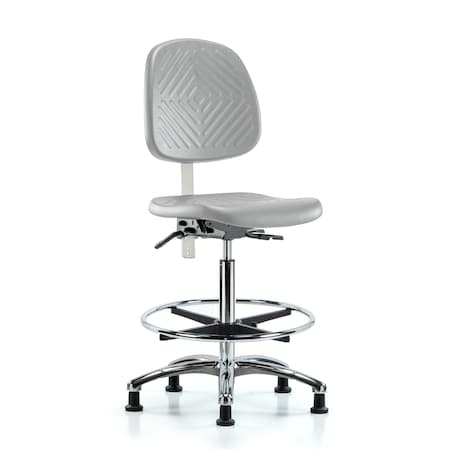 Blue Ridge Ergonomics Class 10 Poly Clean Room Chair - High Bench Height with Medium Back & Stationary Glides in Gray Poly NCR-PHBCH-MB-CR-T0-A0-CF-RG-GRY