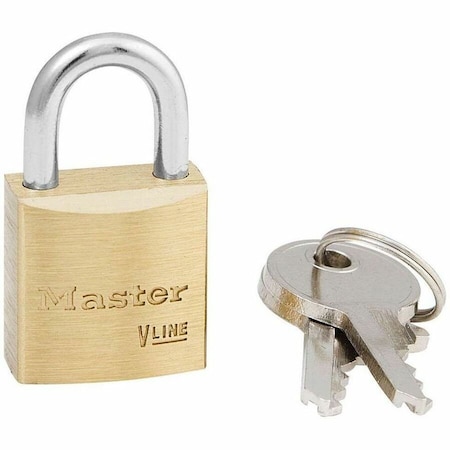 Master Lock Padlock, Keyed Alike, Standard Shackle, Rectangular Brass Body, Steel Shackle, 3/8 in W 4120KA