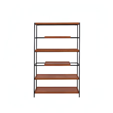 Homeroots 70" Oak And Black Metal and Wood Six Tier Etagere Bookcase 486300