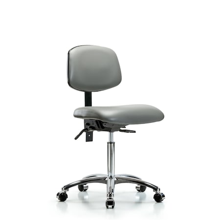 Blue Ridge Ergonomics Vinyl Chair Chrome, Med Bench, Tilt, Casters, Sterling BR-VMBCH-CR-T1-A0-NF-CC-8840