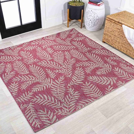 Jonathan Y Nevis Palm Frond Fuchsia/Light Gray 5 ft Square Indoor/Outdoor Area Rug SMB119F-5SQ