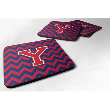 Carolines Treasures Letter Y Chevron Yale Blue and Crimson Foam Coaster, Set of 4 CJ1054-YFC