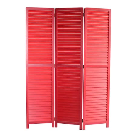 Homeroots 67" Red Wood Folding Three Panel Screen Room Divider 274726