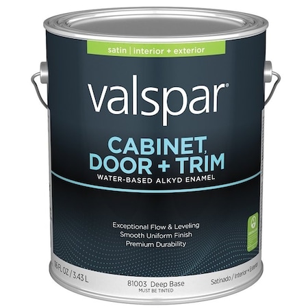 Valspar 8100 Cabinet, Door and Trim Paint Enamel, Water Base, Satin Sheen, Deep Base, 1 gal 028.0081003.007