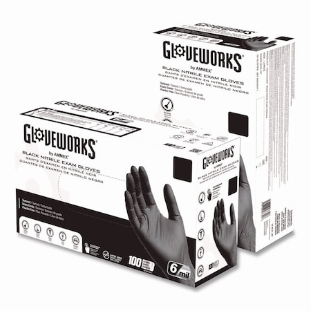 Gloveworks By Ammex Nitrile Exam Gloves, 2X-Large, Black, 100PK GWBEN49100