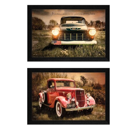 Homeroots Set Of Two Vintage Trucks Black Framed Print Wall Art, 2PK 405698