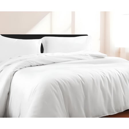Homeroots White King Cotton Blend 300 Thread Count Washable Duvet Cover Set 528522