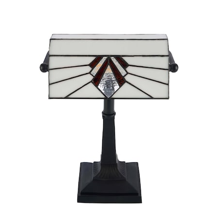 Lavish Home Tiffany Style Bankers Desk Lamp with Stained Glass Shade, Black 72-TIFF-14