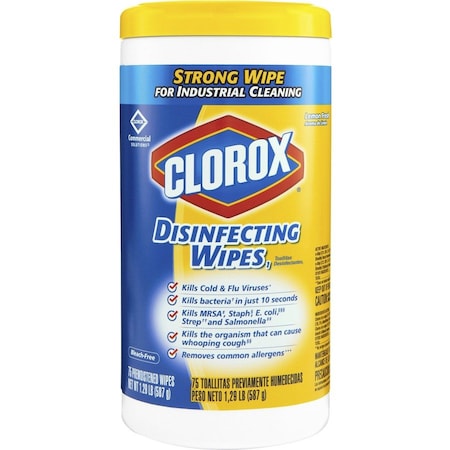 Clorox 15948EA Lemon Scent Disinfecting Wet Wipes- Cloth- 7 x 8- 75/Canister 15948EA