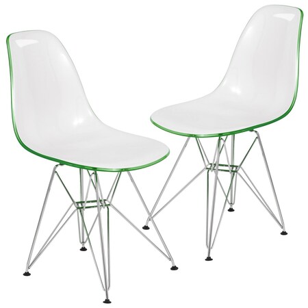 Leisuremod Cresco Clear Acrylic Dining Chair with Chrome Eiffel Base, 2PK CR19WG2