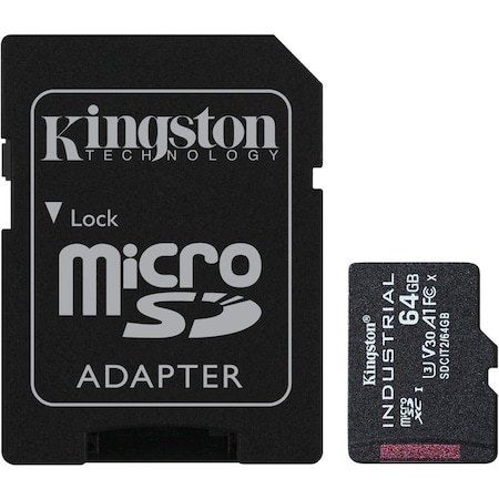 Kingston 64GB MICROSDXC INDUSTRIAL C10 A1 PSLC CARD + SD ADAPTER SDCIT2/64GB