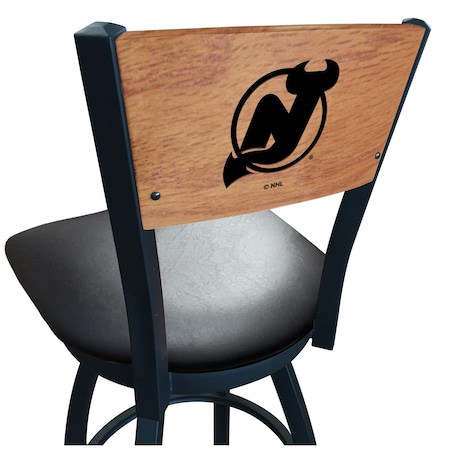 Holland Bar Stool Co 30" Blk Wrinkle New Jersey Devils Swivel Bar Stool, Laser Engraved Back L03830BWMedMplANJDevlBlkVinyl