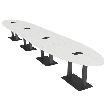 Skutchi Designs Oval Conference Table With Power, 48 in W, 240 in L, White HAR-OVL-48X240-DOU.BK-WA7976-EBLK