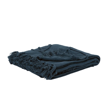 Homeroots Teal Blue Woven 100% Woven Textured Cotton Throw Blanket 518838