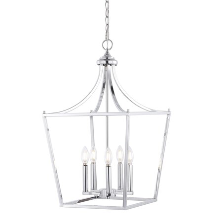 Jonathan Y Camden 16" 5-Light Iron Classic Midcentury Pendant Lantern, Chrome JYL7562B
